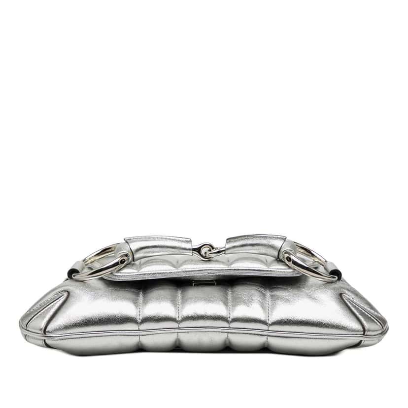 Gucci Small Metallic Quilted Leather Horsebit Chain Satchel Silver Leather Good condition - Inside View