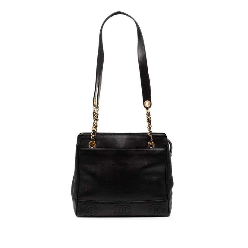 Chanel Triple CC Caviar Shoulder Bag Black Leather Good condition - Front View