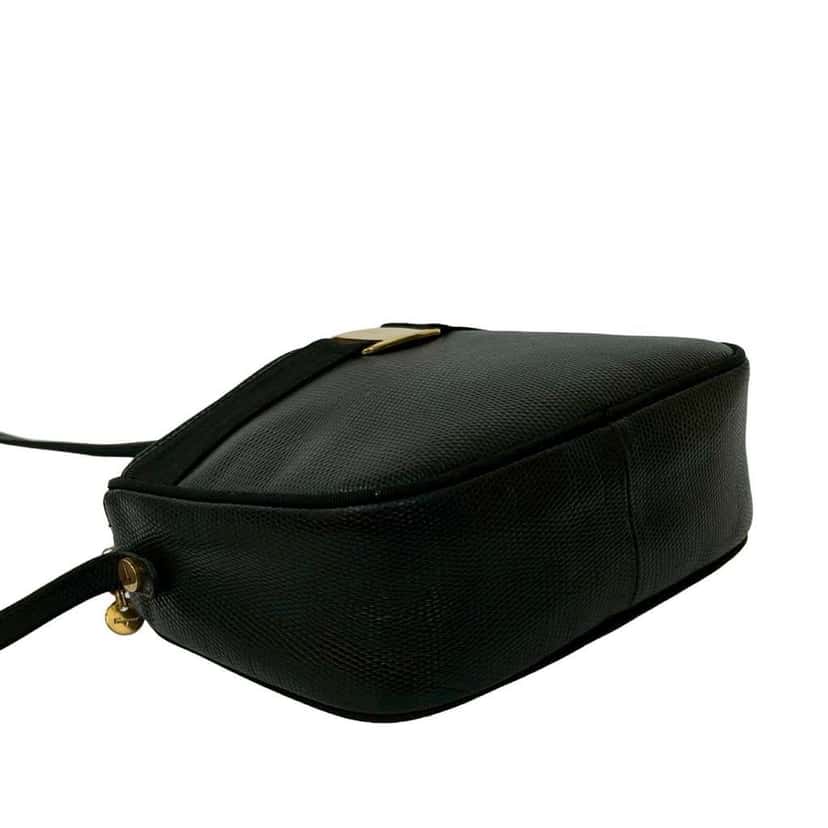 Salvatore Ferragamo Embossed Lizard Leather Vara Crossbody Black Leather Good condition - Inside View