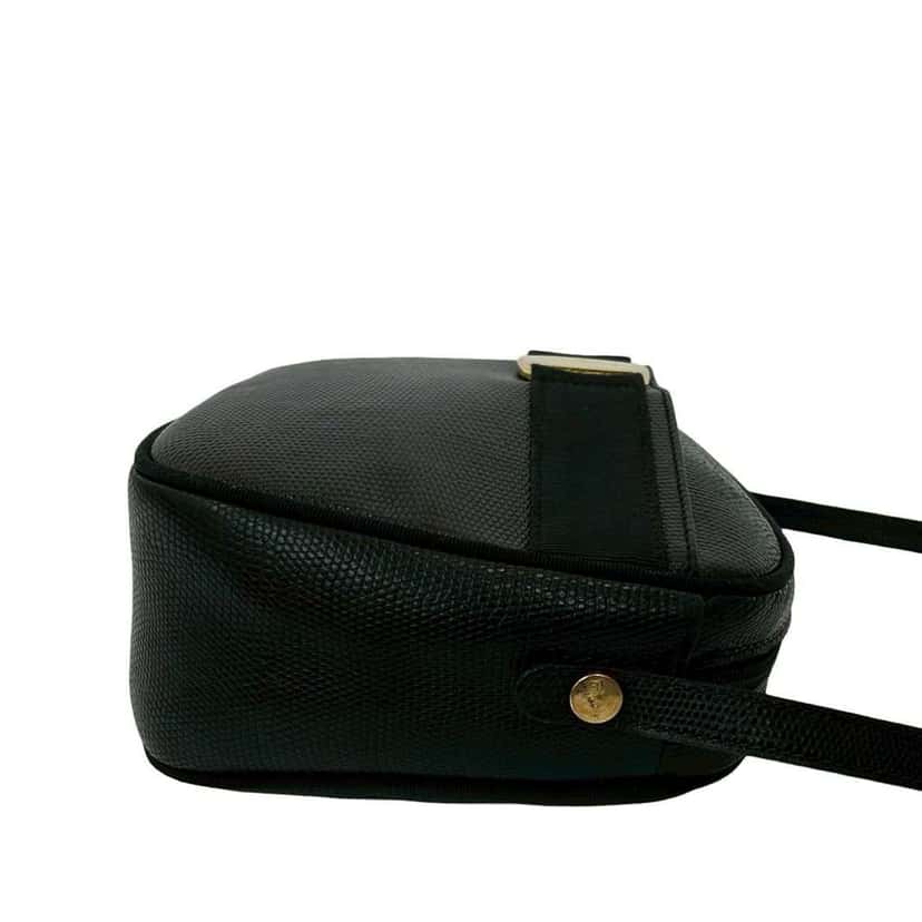 Salvatore Ferragamo Embossed Lizard Leather Vara Crossbody Black Leather Good condition - Model View
