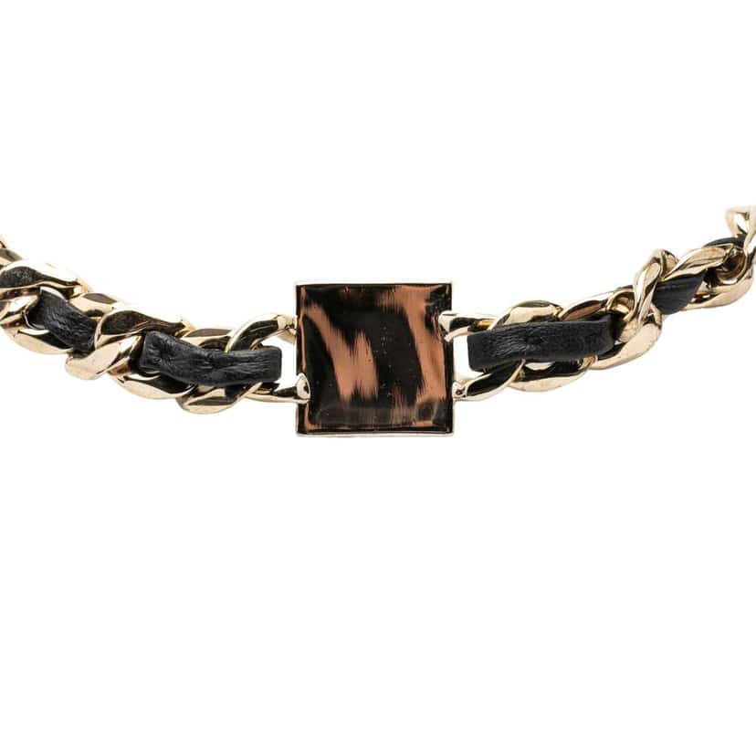 Chanel Lambskin and Gold Plated Enamel CC Square Choker Necklace Black Leather Good condition - Back View