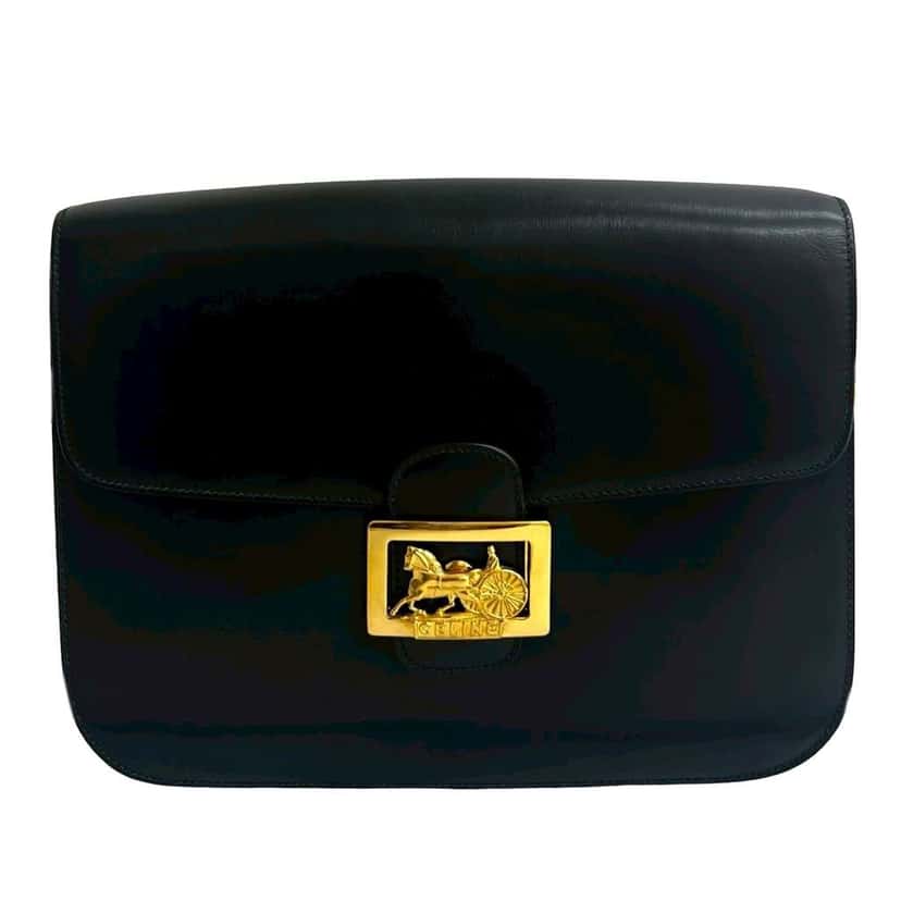 Celine Calfskin Horse Carriage Crossbody Black Leather Good condition - Front View