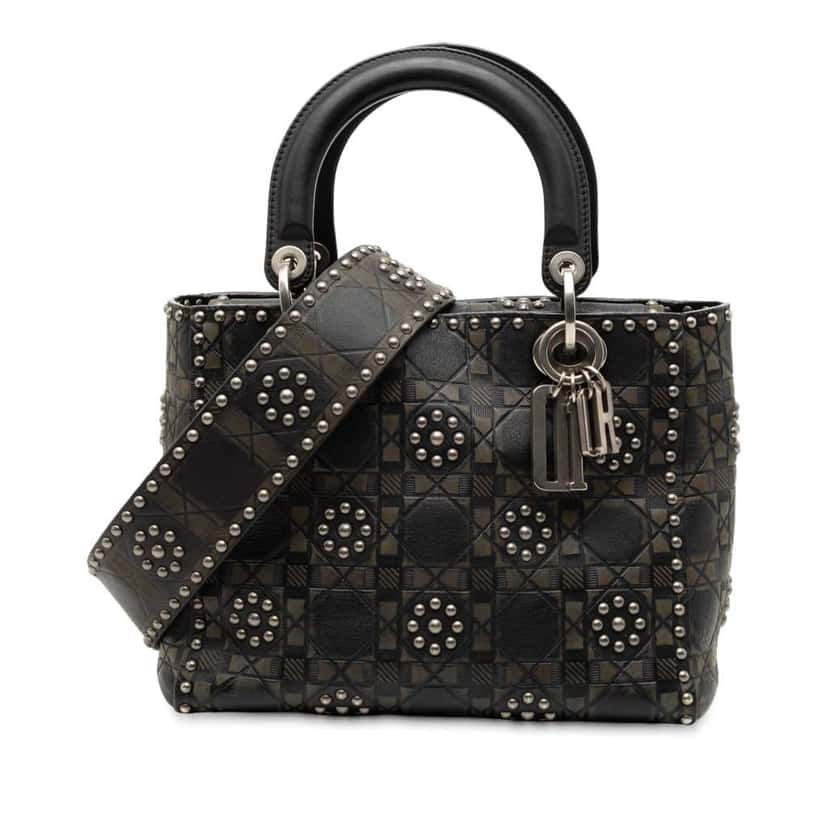 Dior Medium Calfskin Cannage Embossed Flower Studded Supple Lady Dior Black Leather Very good condition - Front View