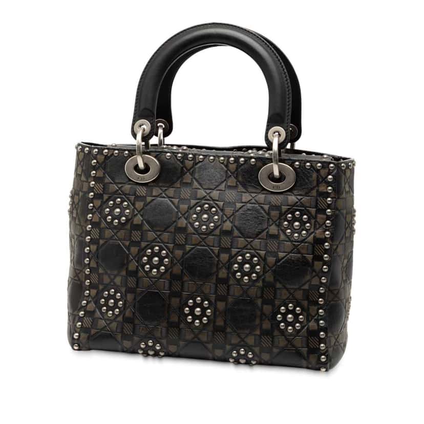 Dior Medium Calfskin Cannage Embossed Flower Studded Supple Lady Dior Black Leather Very good condition - Back View