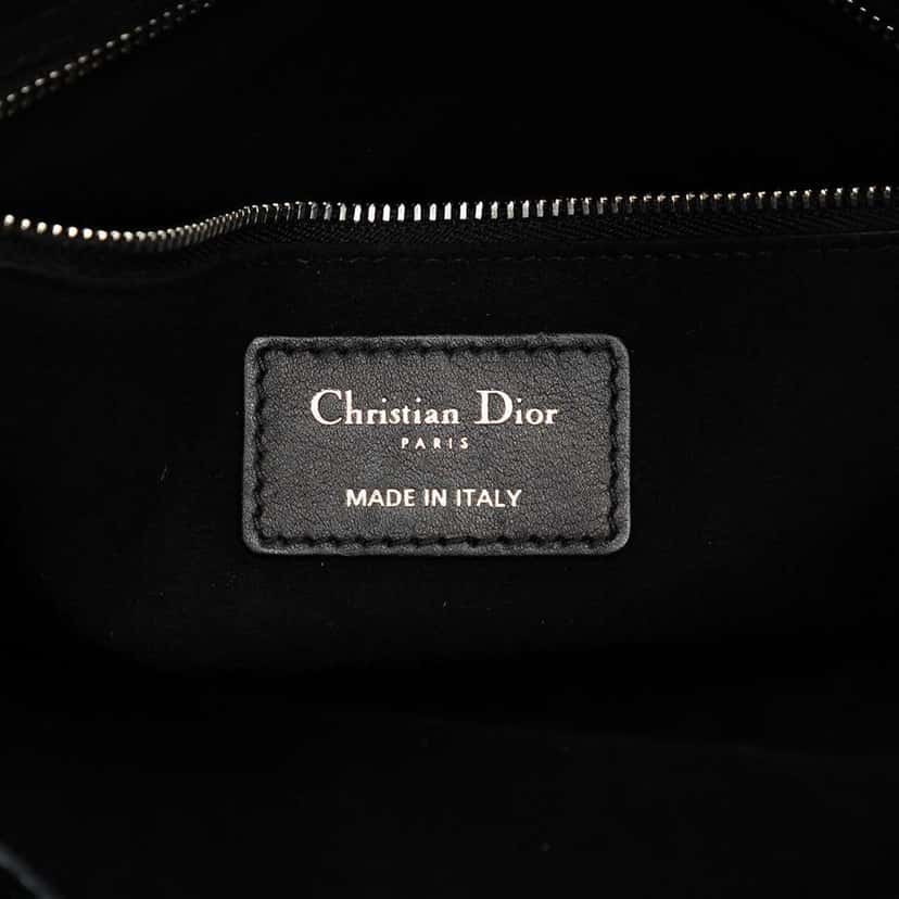 Dior Medium Calfskin Cannage Embossed Flower Studded Supple Lady Dior Black Leather Very good condition - Box View