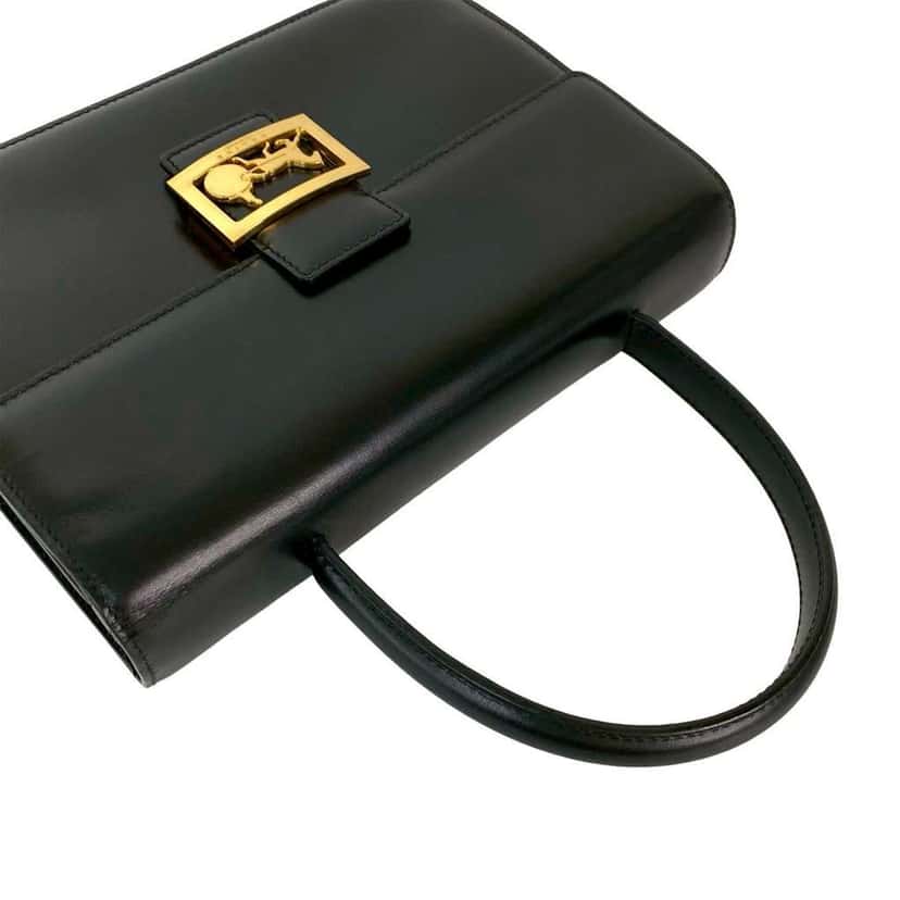 Celine Leather Logo Carriage Top Handle Bag Black Leather Good condition - Box View
