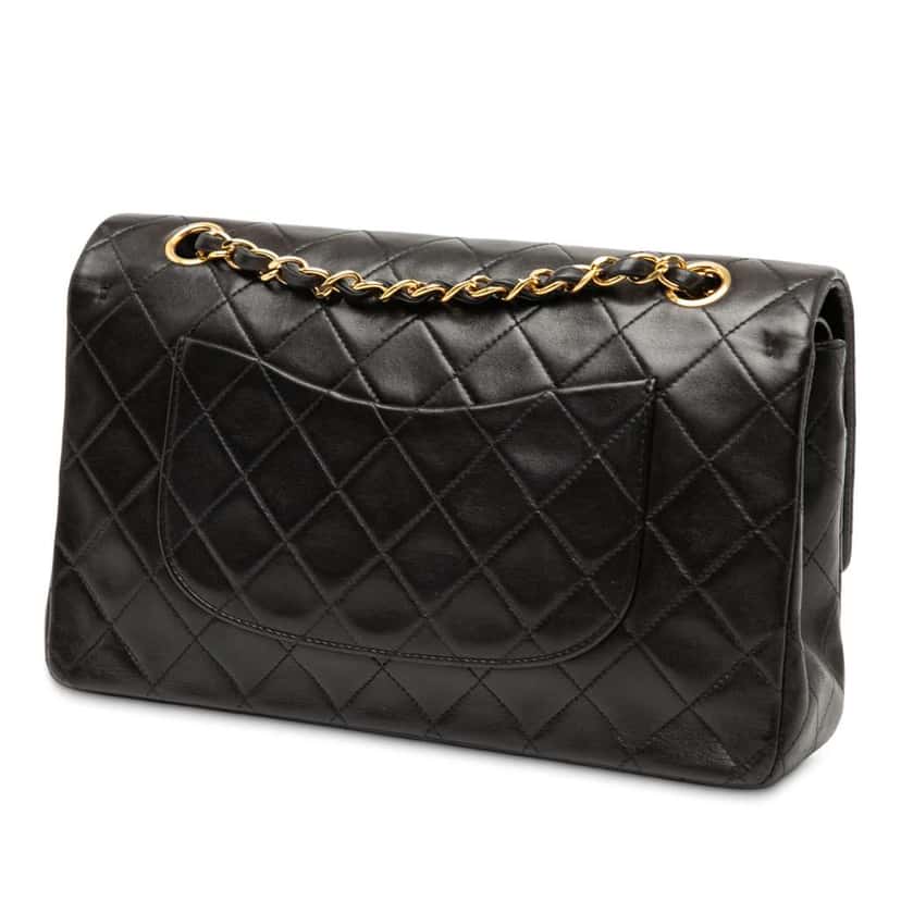Chanel Medium Classic Lambskin Double Flap Black Leather Good condition - Back View