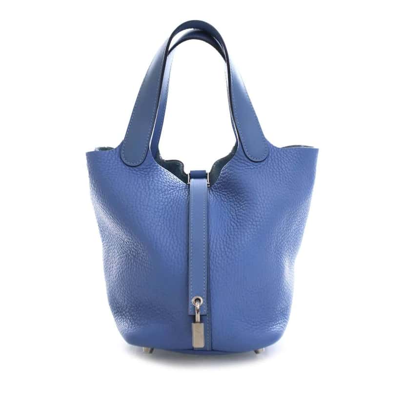Hermès Clemence and Swift Picotin Lock 18 Blue Leather Good condition - Front View