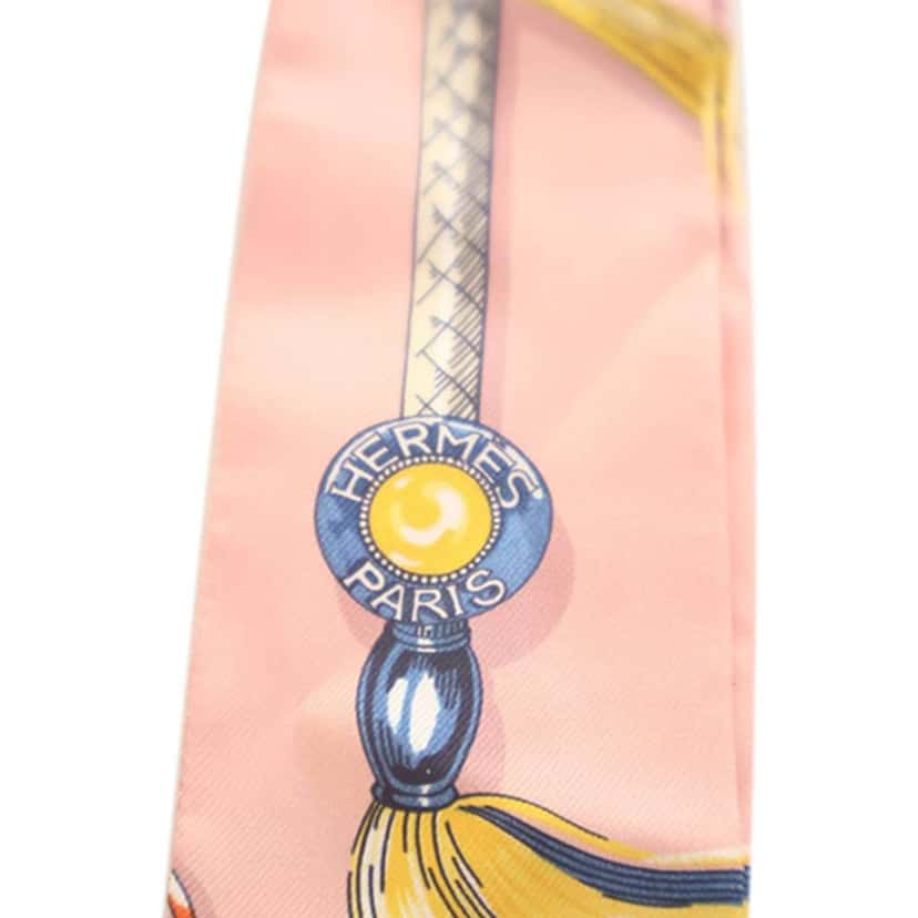 Hermès Cavalcades Silk Twilly Scarf Pink Silk Good condition - Back View