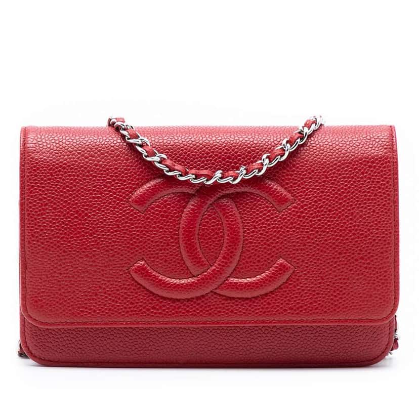Chanel CC Caviar Wallet On Chain Red Leather Good condition - Front View