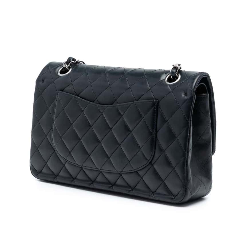 Chanel Medium Classic Lambskin Double Flap Black Leather Good condition - Back View