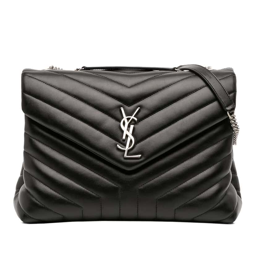 Saint Laurent Medium Matelasse Leather LouLou Shoulder Bag Black Leather Good condition - Front View