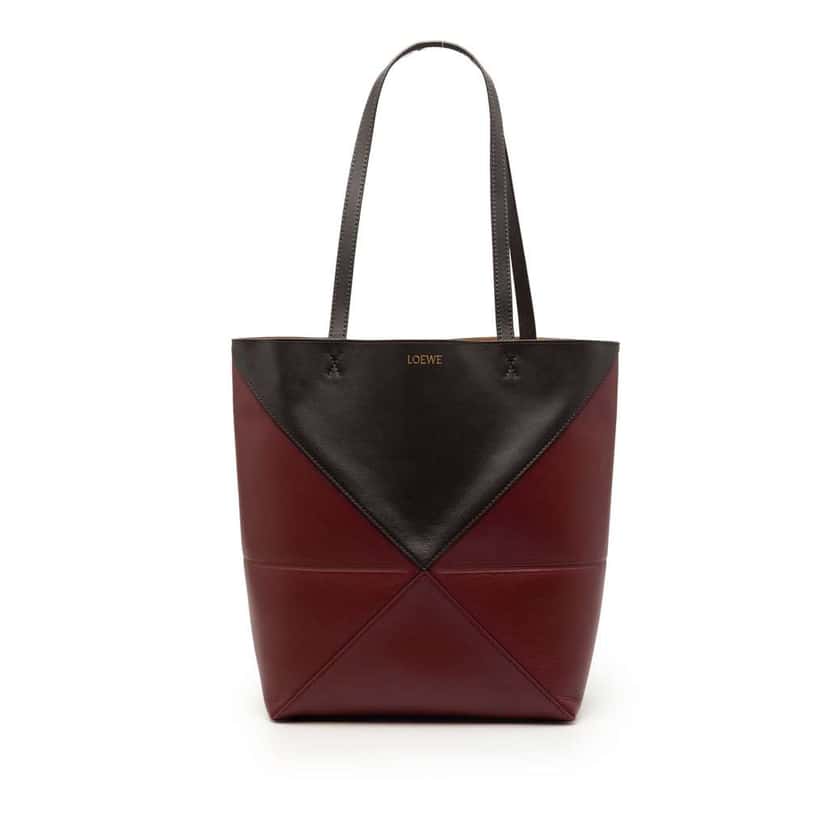 Loewe Medium Bicolor Shiny Calfskin Puzzle Fold Tote Red Leather Good condition - Front View