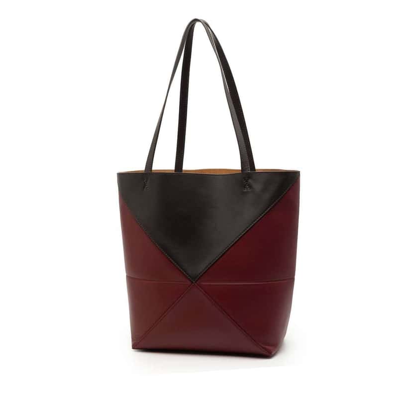 Loewe Medium Bicolor Shiny Calfskin Puzzle Fold Tote Red Leather Good condition - Back View