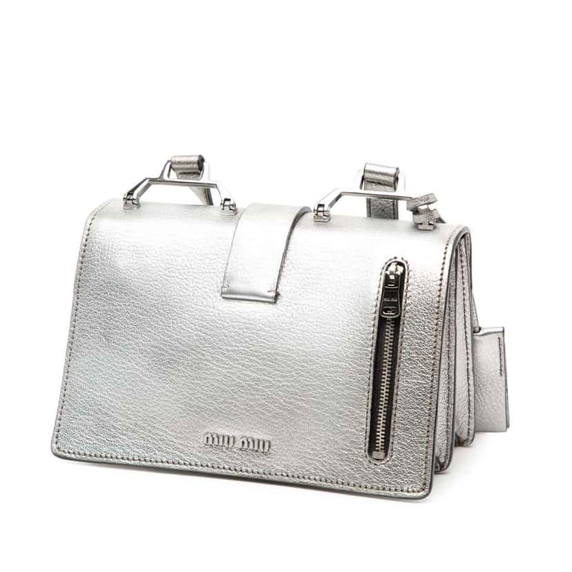 Miu Miu Metallic Goatskin Madras Crossbody Silver Leather Good condition - Back View