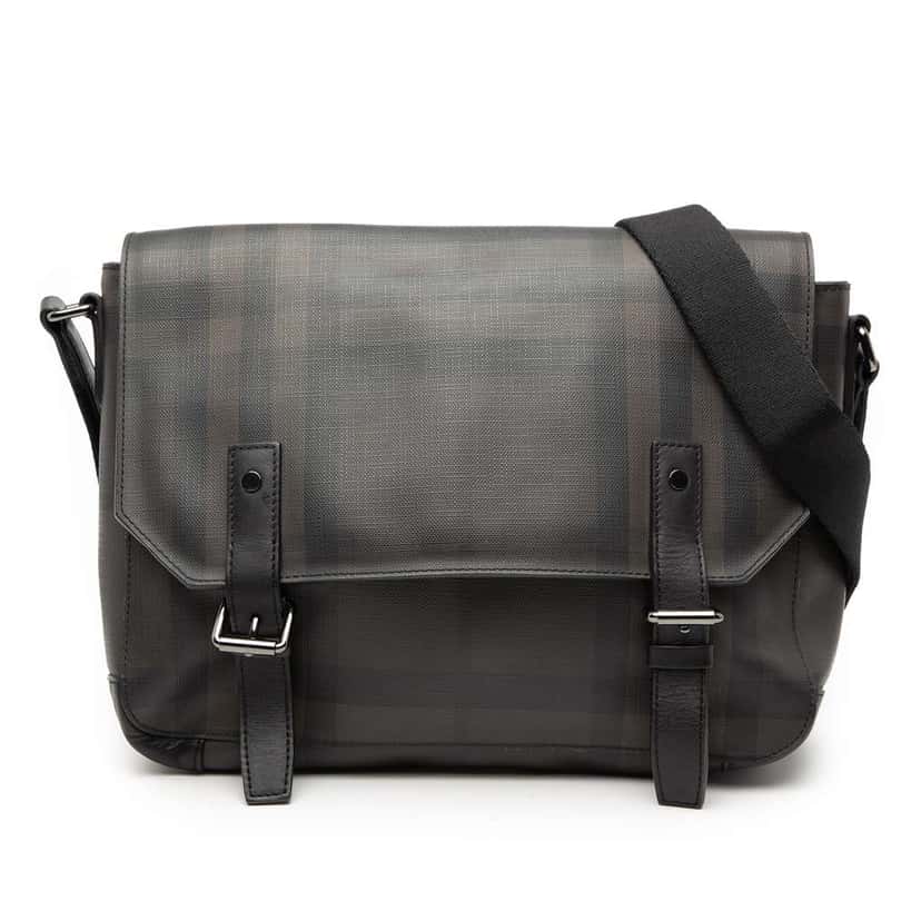 Burberry Smoke Check Coated Canvas Hendley Messenger Bag Brown Canvas Good condition - Front View