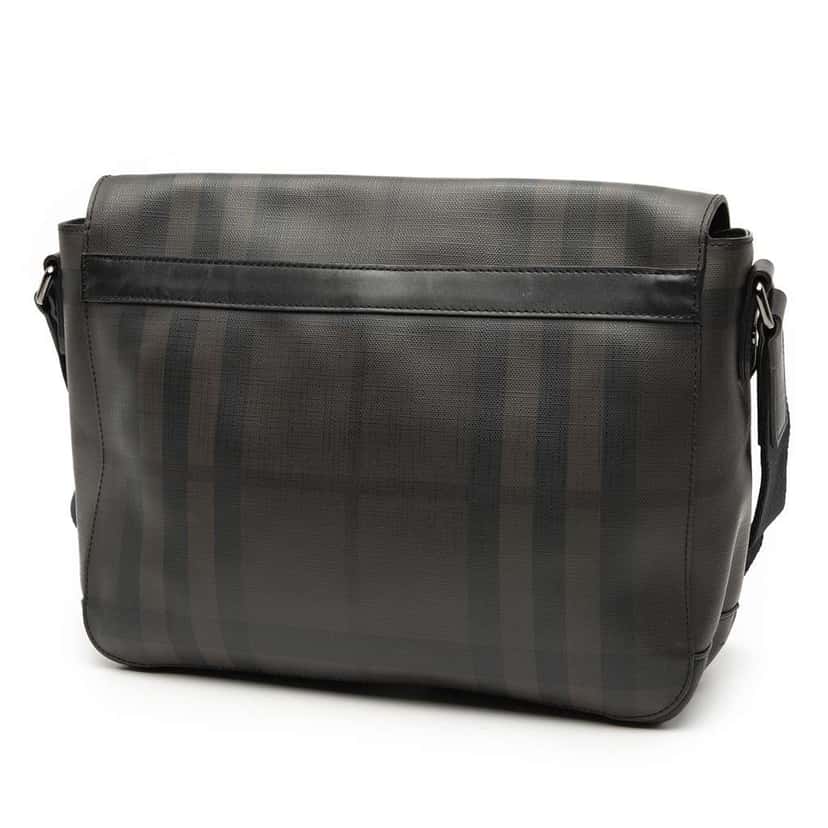 Burberry Smoke Check Coated Canvas Hendley Messenger Bag Brown Canvas Good condition - Back View