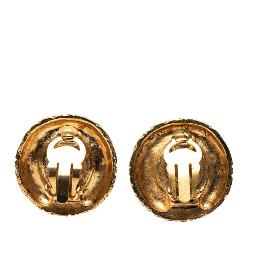 Chanel Gold Plated Rhinestone Round Clip On Earrings Gold Metal Very good condition - Back View