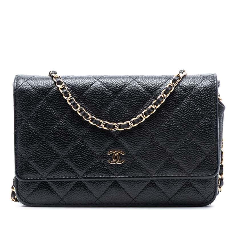 Chanel CC Quilted Caviar Wallet on Chain Black Leather Good condition - Front View