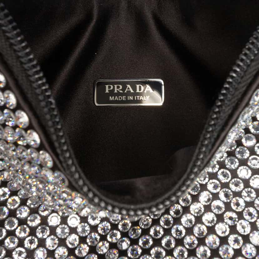 Prada Mini Satin Crystal Re Edition 2000 Shoulder Bag Black Satin Good condition - Box View