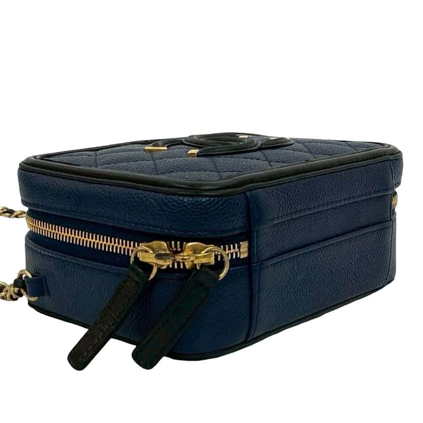 Chanel Small Bicolor Caviar CC Filigree Vanity Case Blue Leather Very good condition - Box View