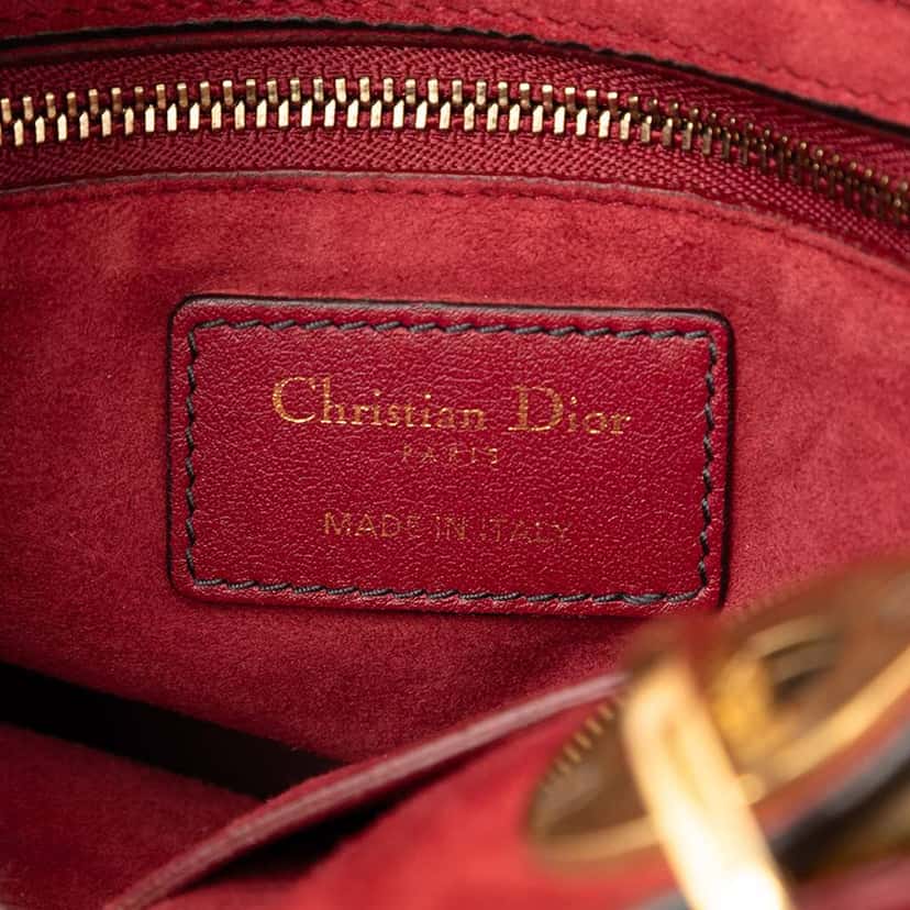 Dior Medium Lambskin Cannage Studded Supple Lady Dior Red Leather Very good condition - Box View