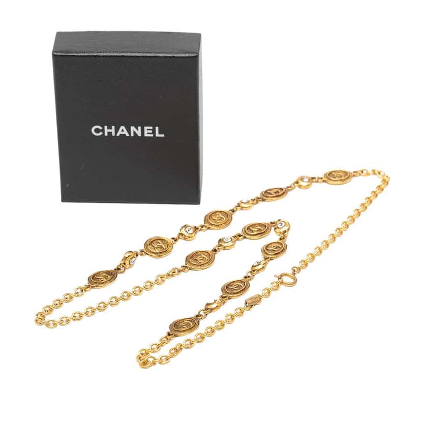 Chanel Gold Plated CC Medallion Chain Necklace Gold Metal Good condition - Box View