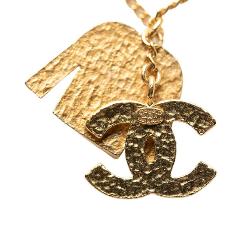 Chanel CC Gold Plated Enamel Jacket Pendant Necklace Gold Metal Good condition - Back View