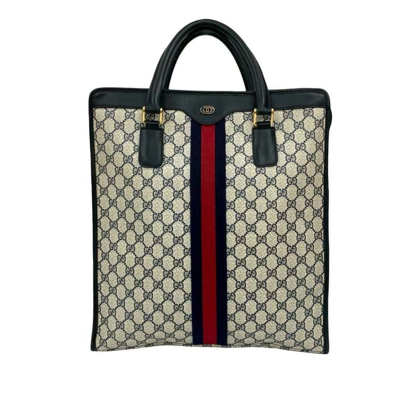 Gucci GG Supreme Web Tote Brown Canvas Fair condition - Front View
