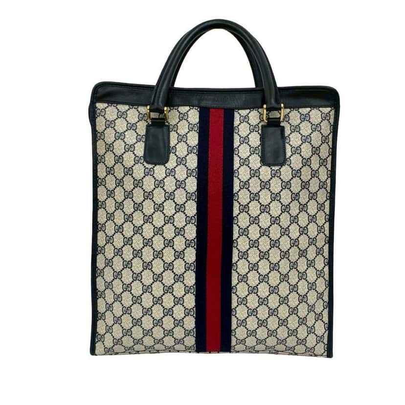 Gucci GG Supreme Web Tote Brown Canvas Fair condition - Back View