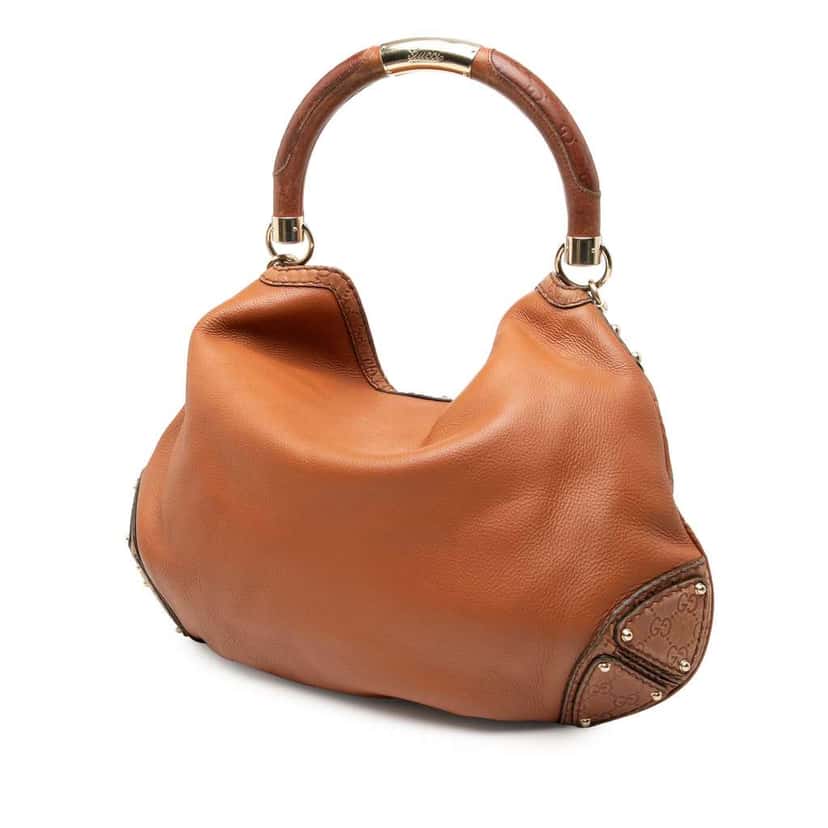 Gucci Large Leather Bamboo Indy Satchel Brown Leather Good condition - Back View