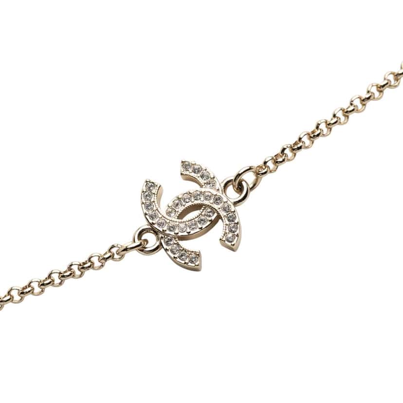Chanel Gold Plated Crystal Clover Pendant Necklace Gold Metal Good condition - Back View