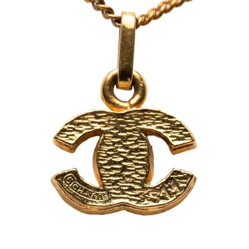 Chanel Gold Plated CC Rhinestone Pendant Necklace Gold Metal Fair condition - Back View