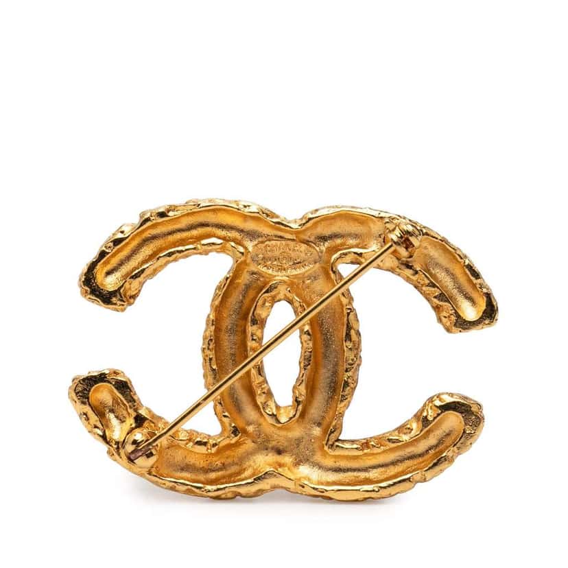 Chanel CC Gold Plated Baroque Embossed Logo Brooch Gold Metal Very good condition - Back View