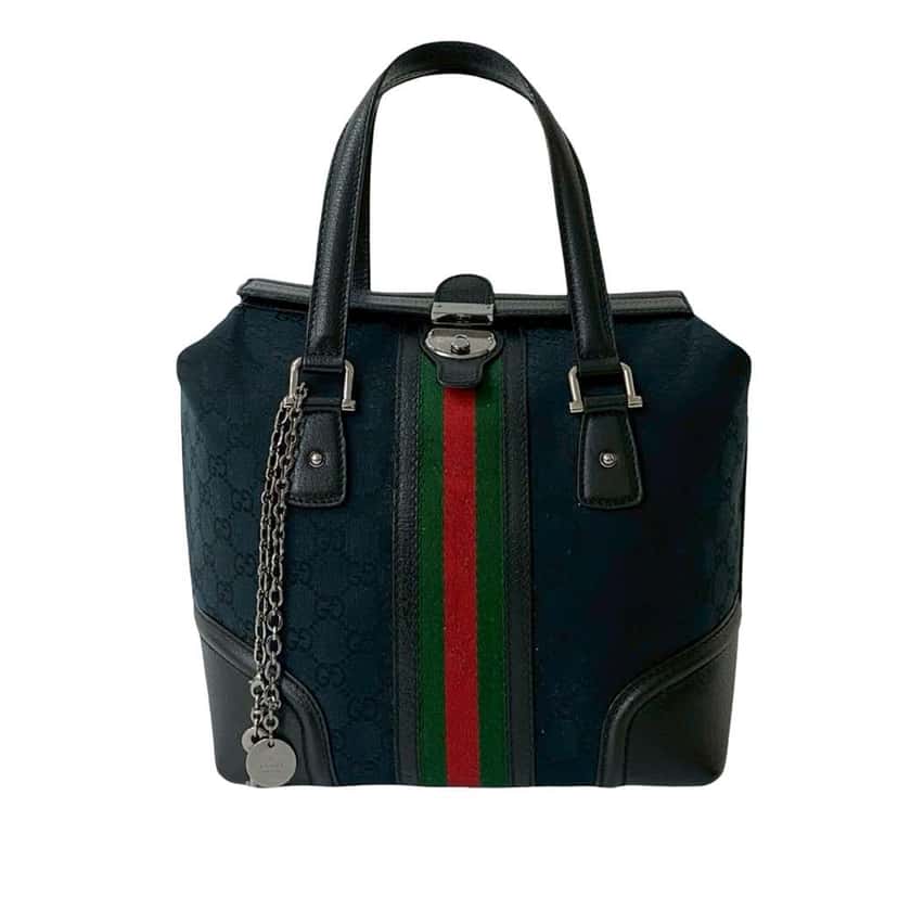 Gucci GG Canvas Web Treasure Handbag Black Canvas Good condition - Front View