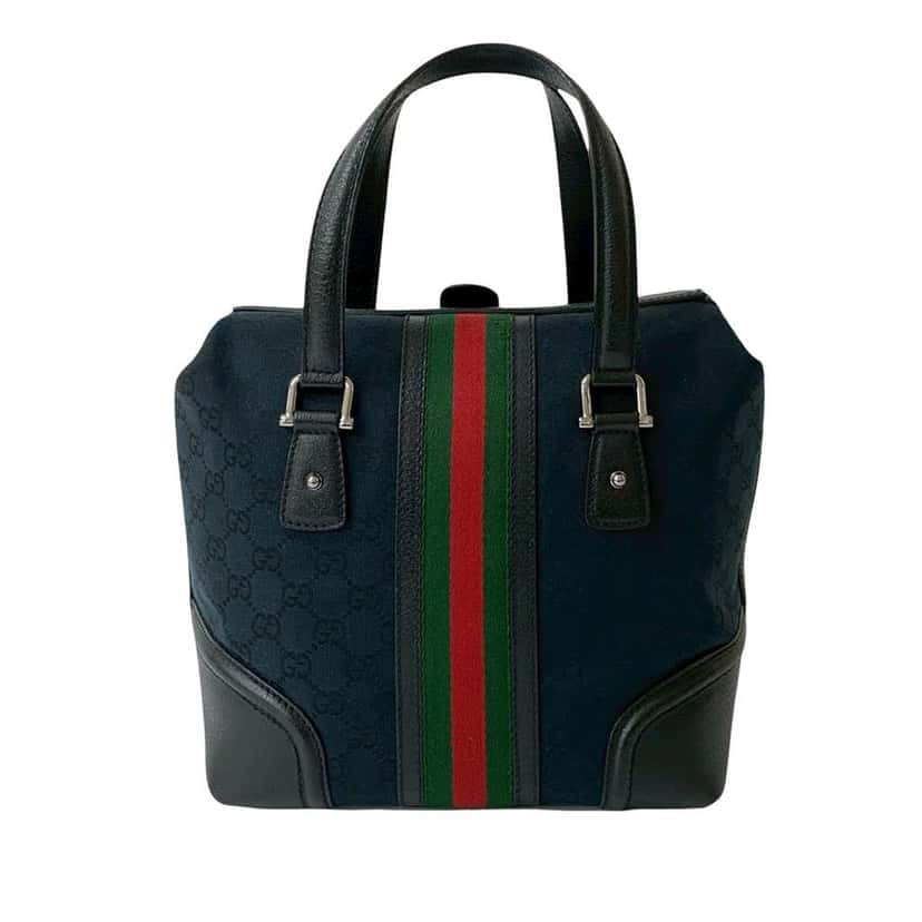 Gucci GG Canvas Web Treasure Handbag Black Canvas Good condition - Back View