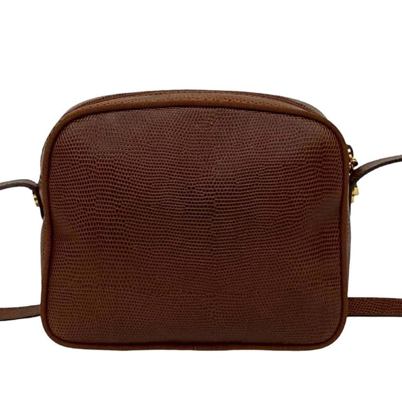 Salvatore Ferragamo Lizard Embossed Leather Vara Crossbody Brown Leather Very good condition - Back View