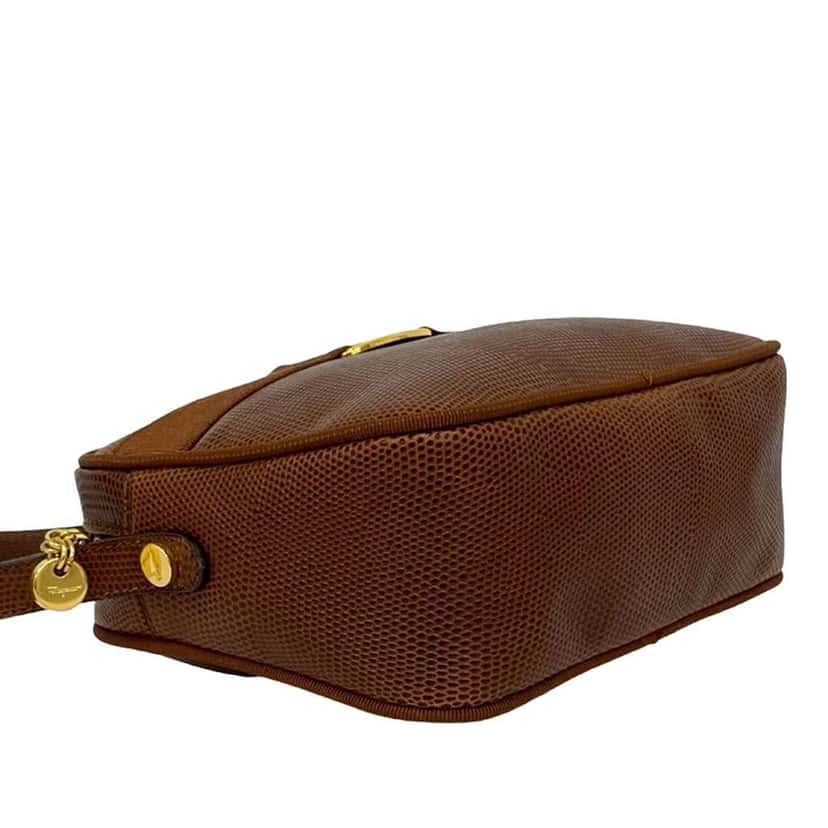 Salvatore Ferragamo Lizard Embossed Leather Vara Crossbody Brown Leather Very good condition - Inside View