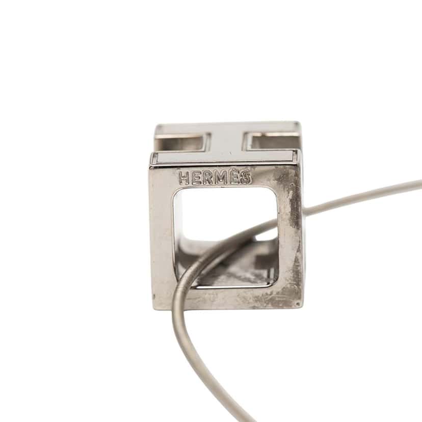 Hermès Palladium Plated Enamel Cage D H Pendant Necklace Blue Good condition - Back View