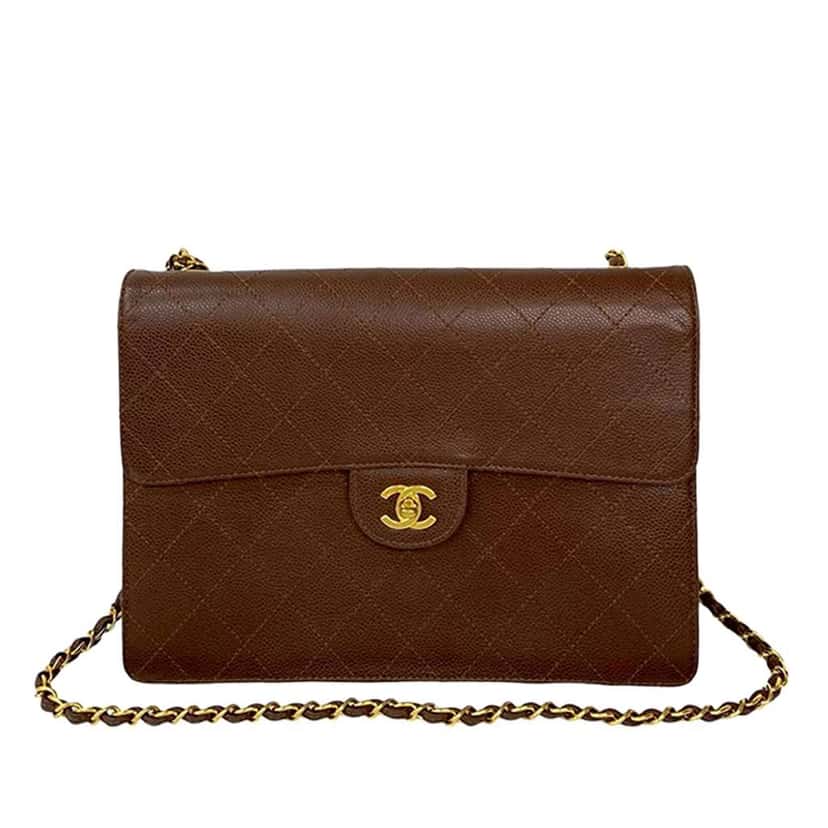 Chanel CC Jumbo Stitched Caviar Single Flap Brown Leather Good condition - Front View