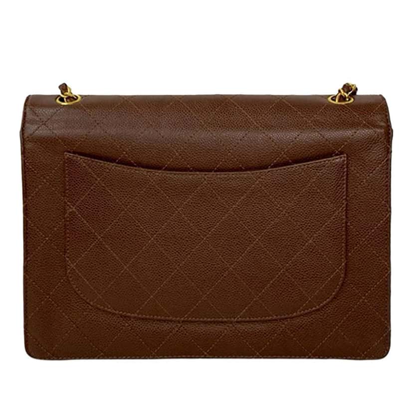Chanel CC Jumbo Stitched Caviar Single Flap Brown Leather Good condition - Back View