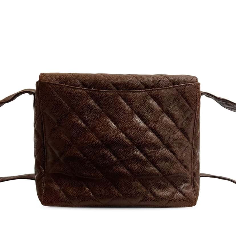 Chanel CC Quilted Caviar Turnlock Crossbody Brown Leather Good condition - Back View