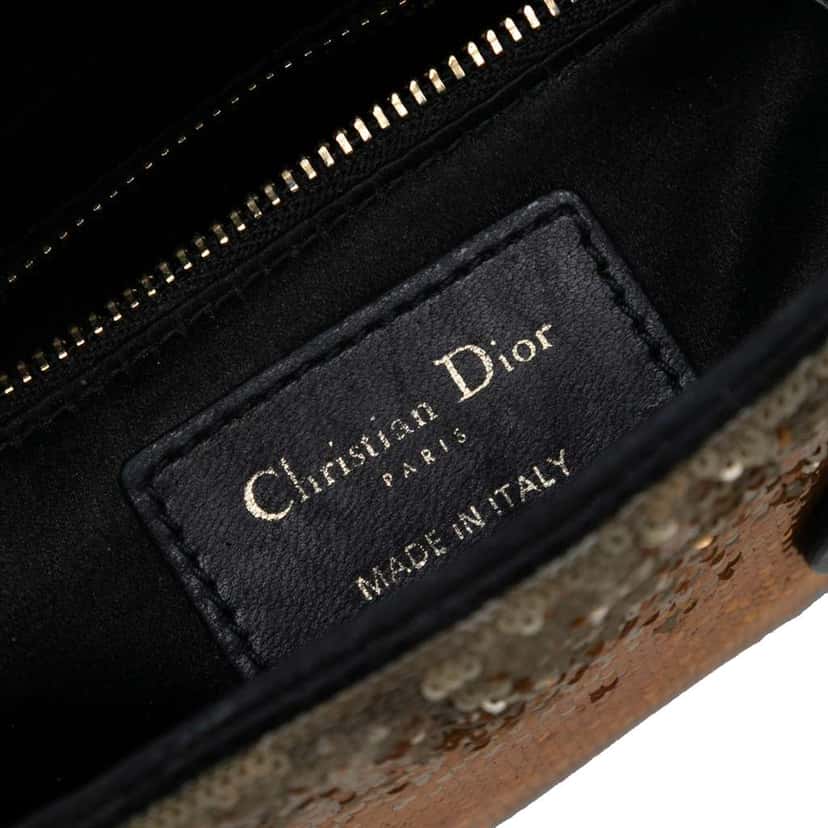 Dior Mini Satin Sequin Gradient Lady Dior Gold Satin Good condition - Box View