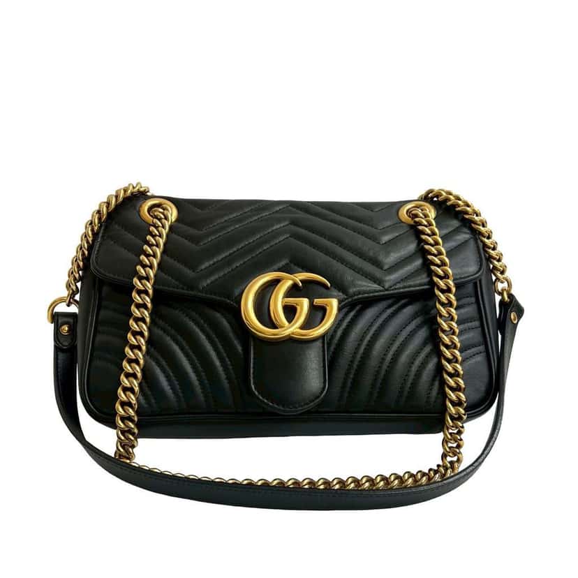 Gucci Medium GG Marmont Matelasse Leather Shoulder Bag Black Leather Good condition - Front View