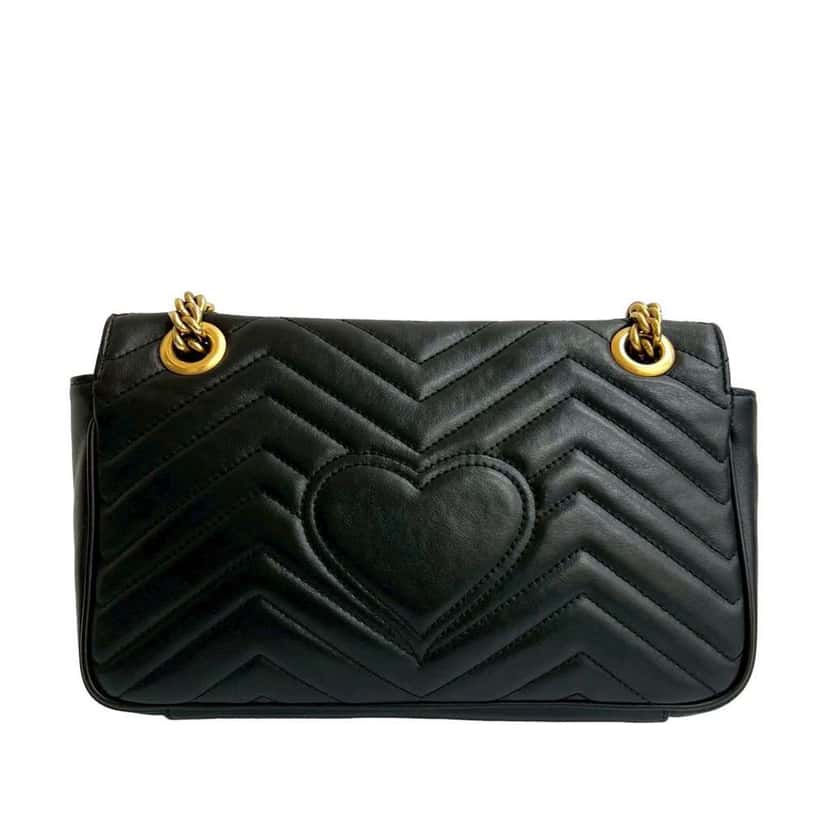 Gucci Medium GG Marmont Matelasse Leather Shoulder Bag Black Leather Good condition - Back View