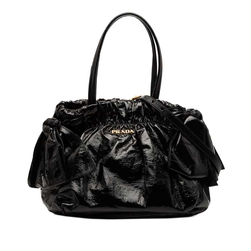 Prada Vernice Gaufre Bow Satchel Black Leather Good condition - Front View