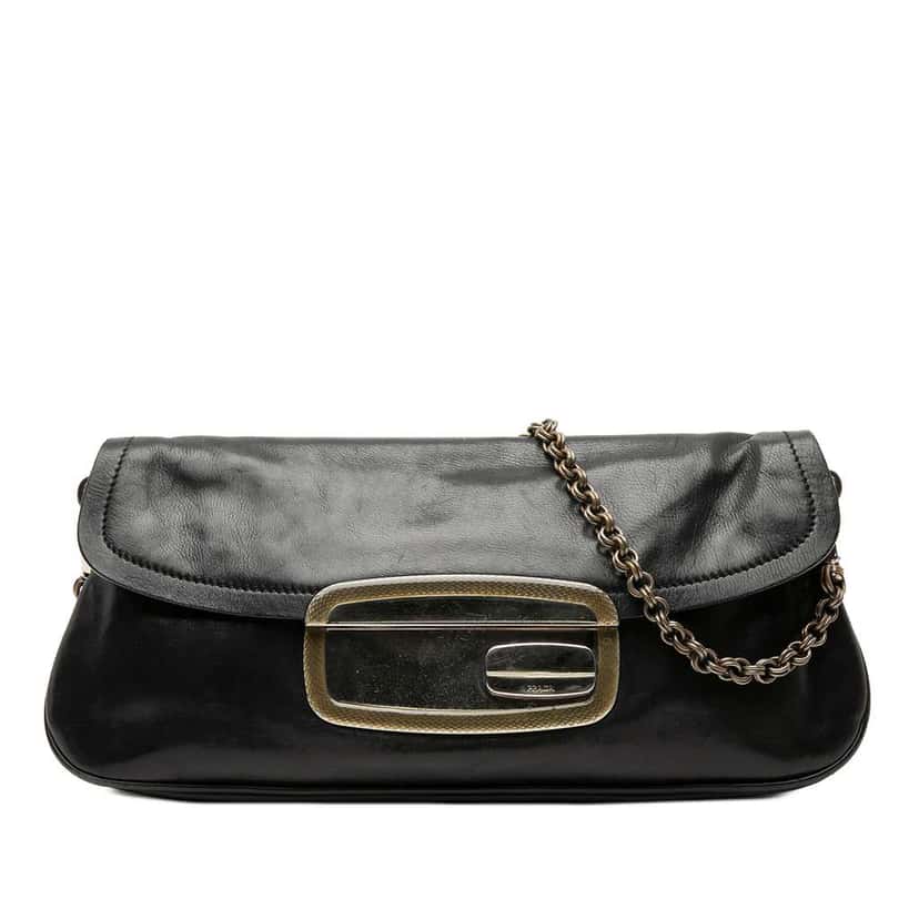 Prada Leather Mirror Chain Flap Black Leather Good condition - Front View