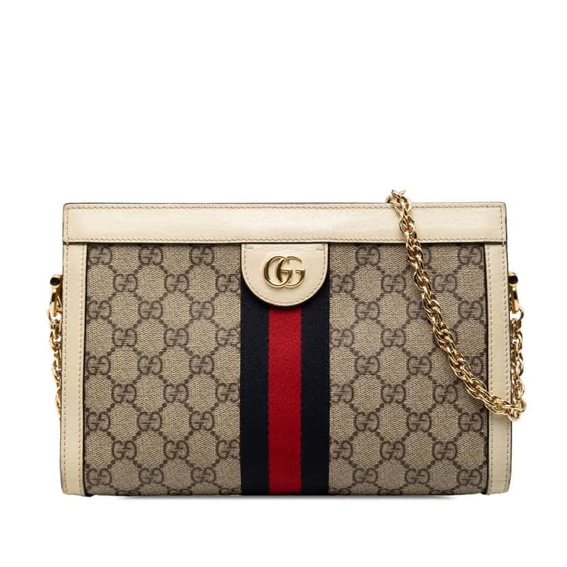 Gucci Small GG Supreme Web Ophidia Chain Crossbody Brown Canvas Good condition - Front View