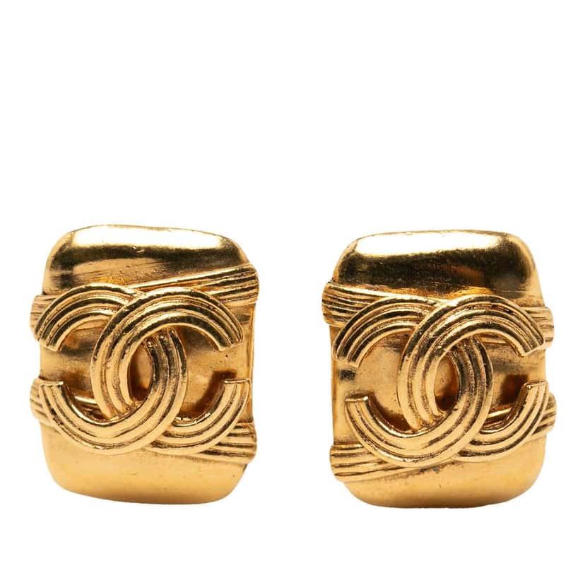 Chanel CC Gold Plated Clip On Earrings Gold Metal Good condition - Front View