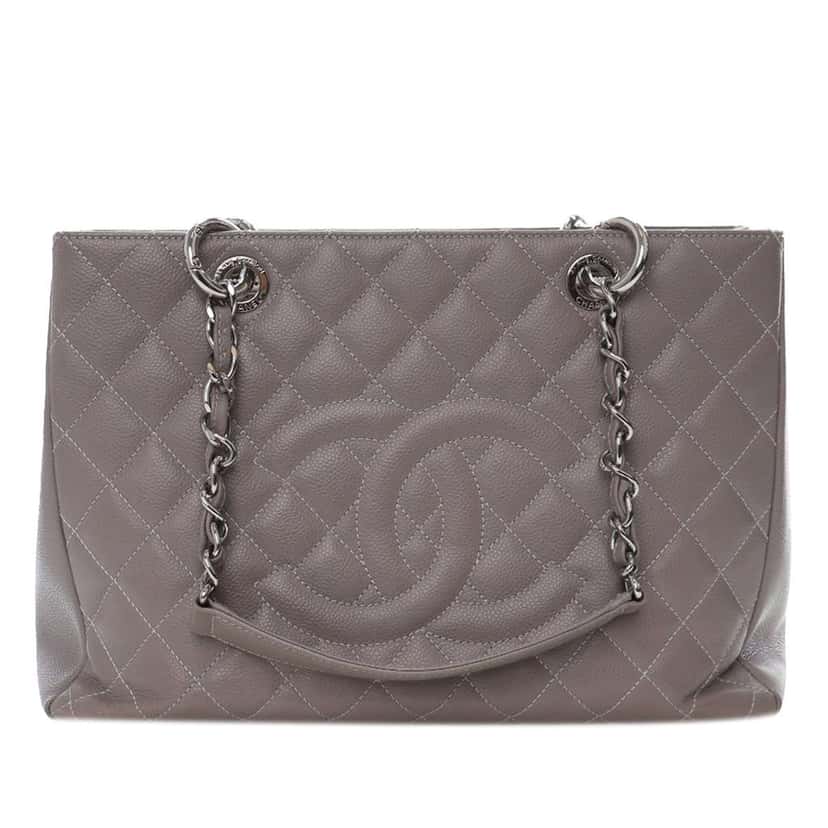 Chanel Caviar Grand Shopping Tote Grey Leather Good condition - Front View